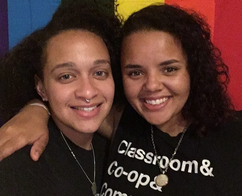 Two women taking a selfie.